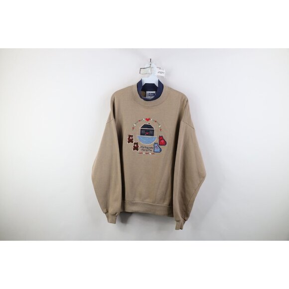 Vintage 90s Womens Large Christian Noahs Ark Cat Heart Layered Sweatshirt USA - Picture 1 of 16